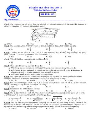 Đề kiểm tra Hình học Lớp 12 - Mã đề 115